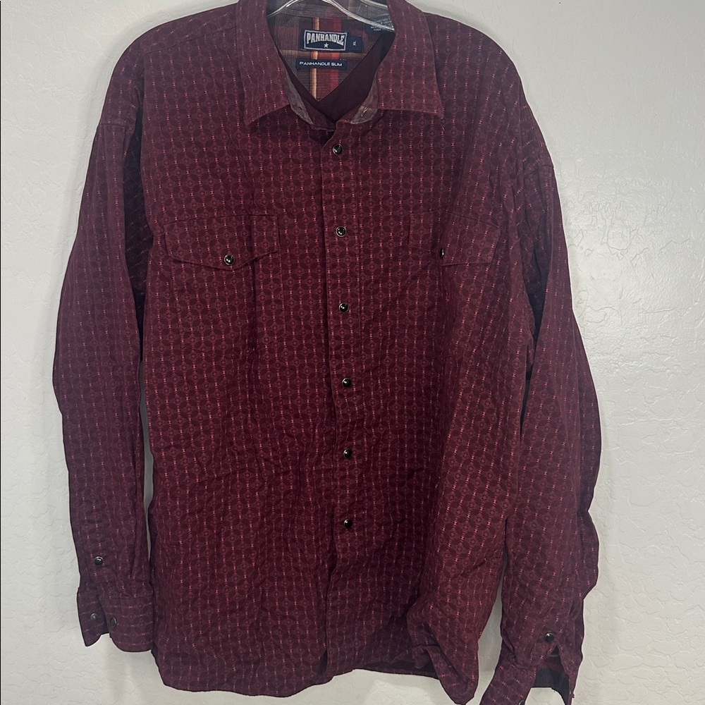 Panhandle Slim Maroon Mens XL Roughstock 2 Pocket Snap Western 100% cotton rodeo